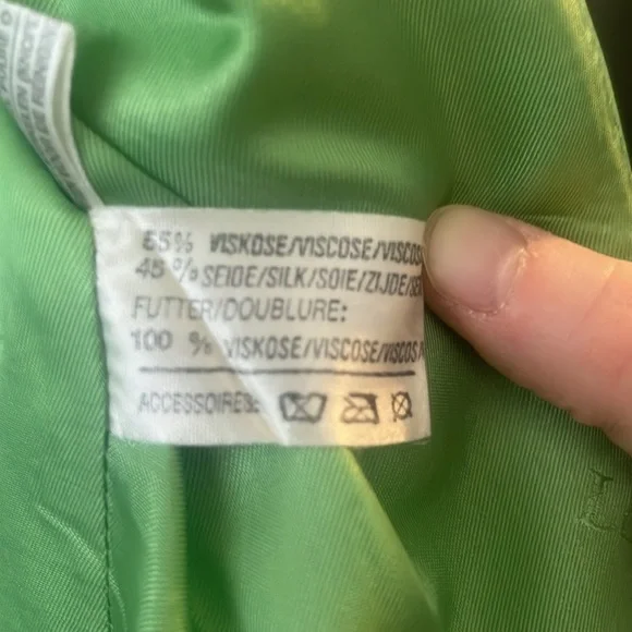 Vintage Lime Green Silk Blend Blazer Size 6 Designer Quiet Luxury - Picture 7 of 11
